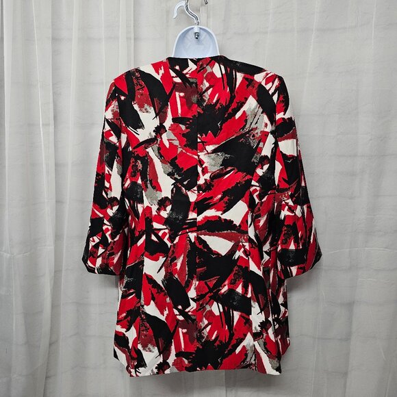 Kasper Jacket Blazer Red Black Open Beaded Office Artsy Abstract 10 - Picture 6 of 12